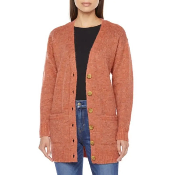 A.n.a Women's XL Rust Colored V-Neck Cardigan Long Sleeve Front Pockets Cardigan - Picture 1 of 6